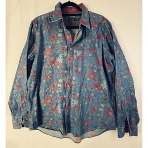 Armani Jeans Floral Button Down SHirt Mens XL Made in Itlay 100% Cotton